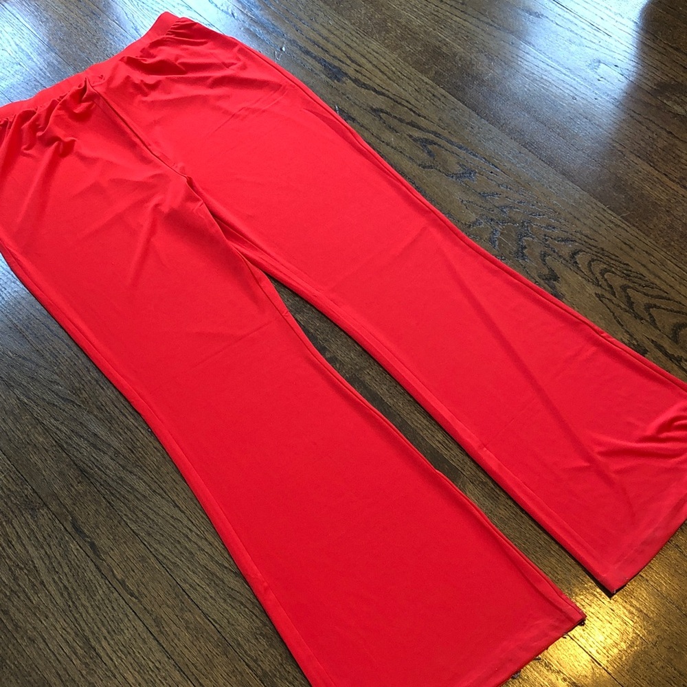 NY & Co Wide Leg Fire Orange Stretch High-Waist Palazzo Pants - Picture 4 of 6